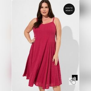 Midi Textured Cotton Trapeze Dress